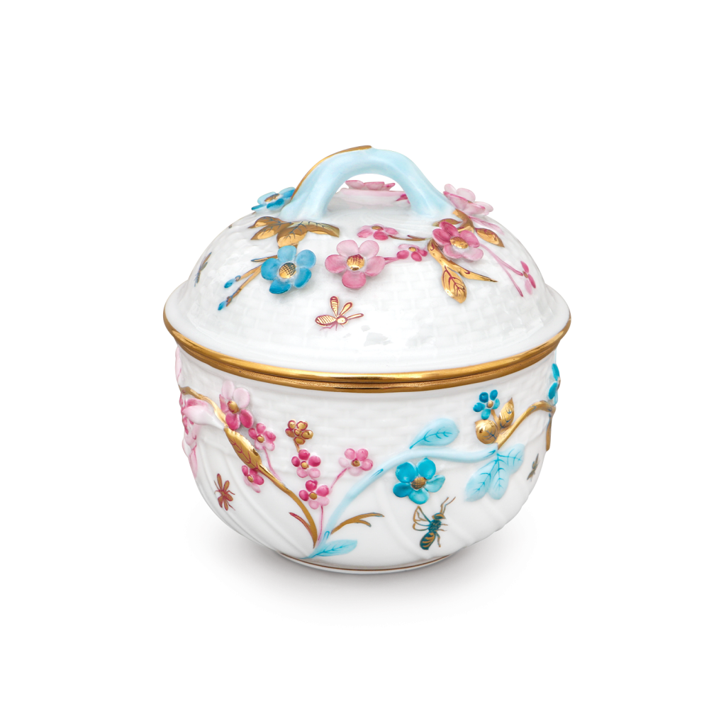 Cukortartó, ágfogóval,plasztikus dísz.